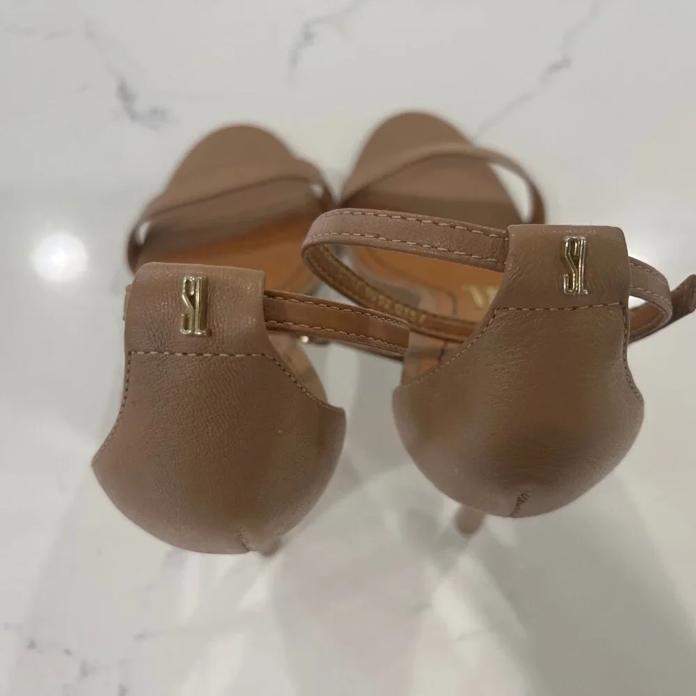 Minimalist Tan Ankle-Strap Stiletto Heels